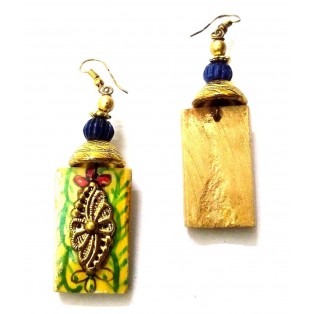 Handmade Painted Wooden Wood Earrings Jhumki Ethnic Chic Boho Drop Long EA289